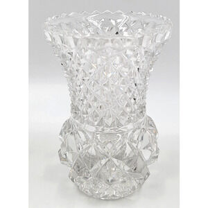 Pressed Glass Bud Vase Diamond Point Starburst Toothpick Holder Vintage